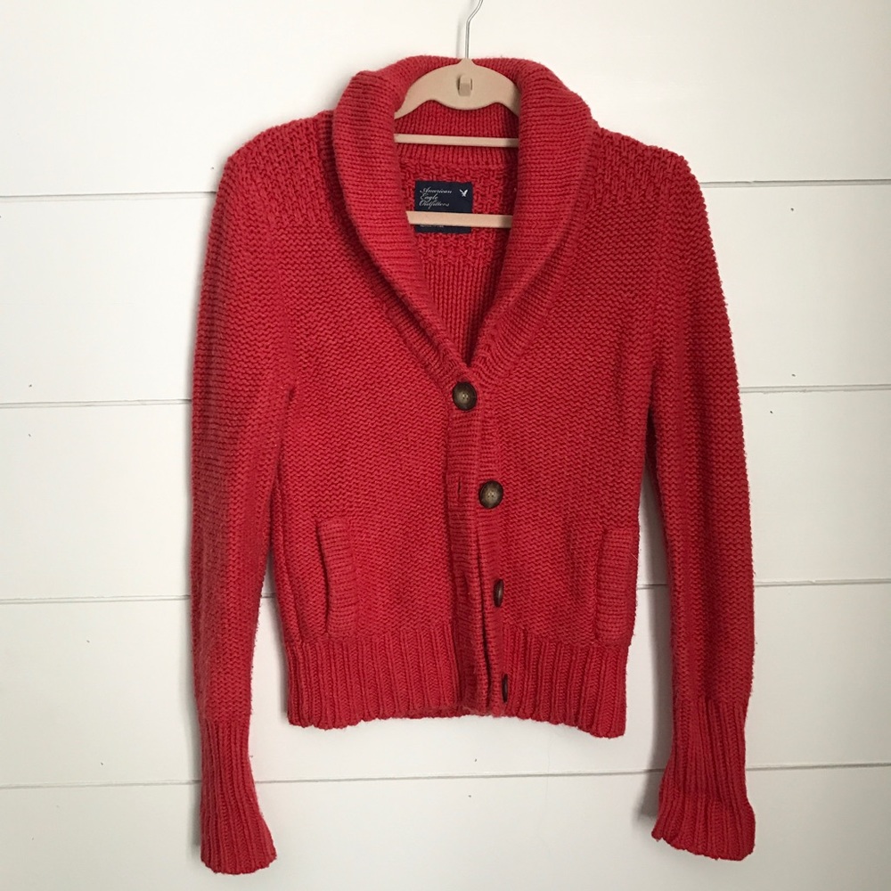 American Eagle Red Cardigan - Picture 1 of 7